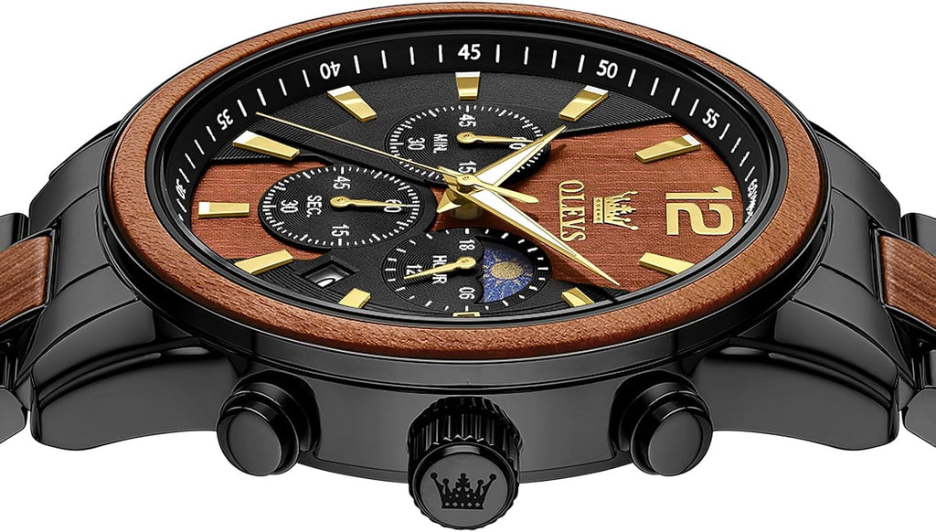 OLEVS Relojes de pulsera analógicos de cuarzo para hombre, cronógrafo, multifunción, fase lunar, fase luminosa, banda de silicona, relojes de pulsera