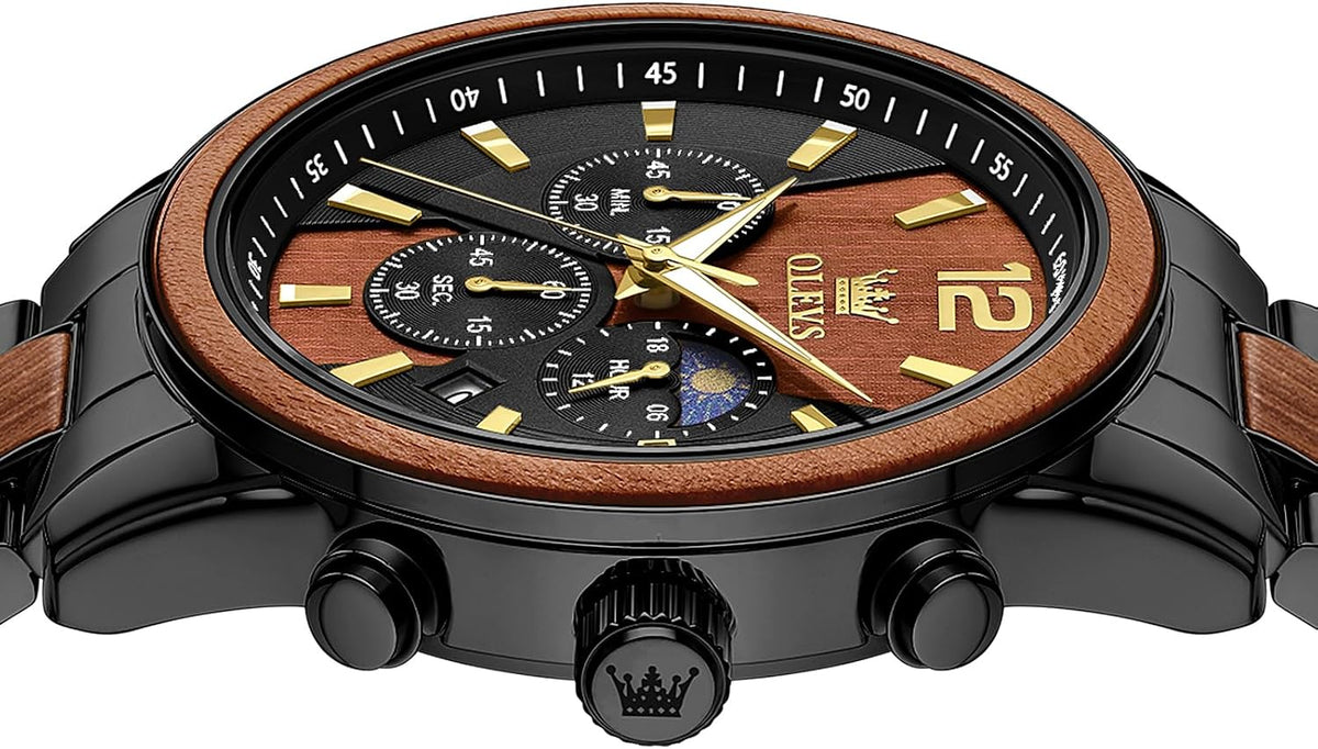 OLEVS Relojes de pulsera analógicos de cuarzo para hombre, cronógrafo, multifunción, fase lunar, fase luminosa, banda de silicona, relojes de pulsera