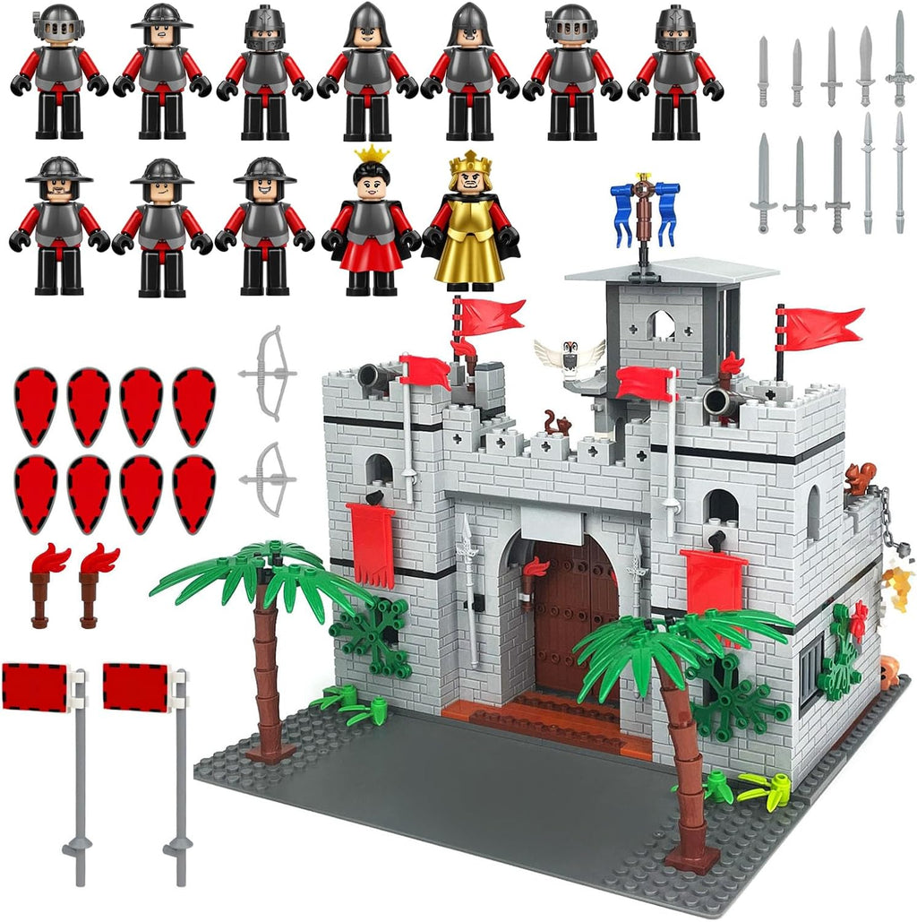 Juego de bloques de construcción del castillo medieval de caballero, con 12 figuras de caballero de las sombras, castillo del reino de los caballeros, regalo de Pascua para niños, 4+, 718 piezas
