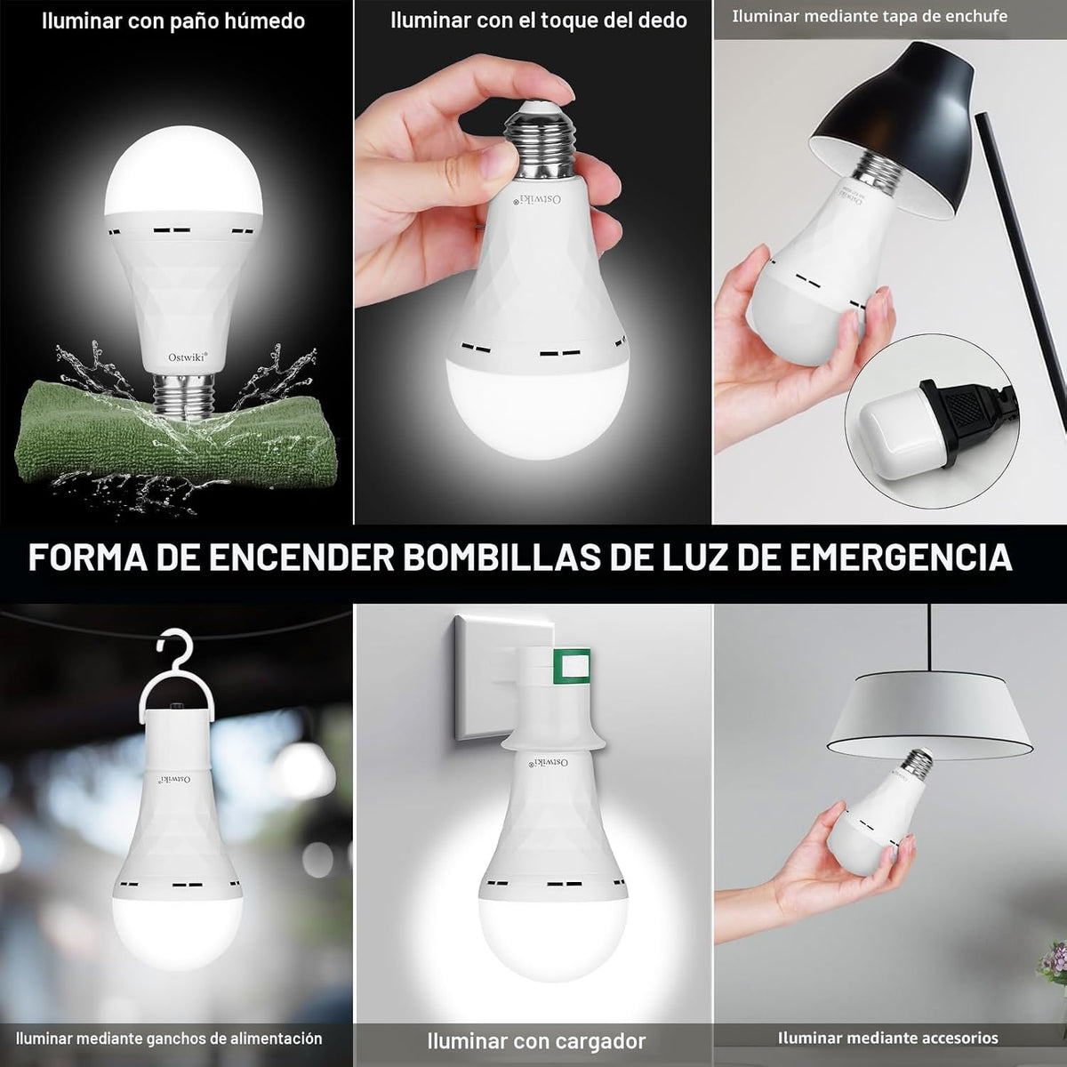 Lámpara Paquete de 10 bombillas de emergencia recargables para cortes de