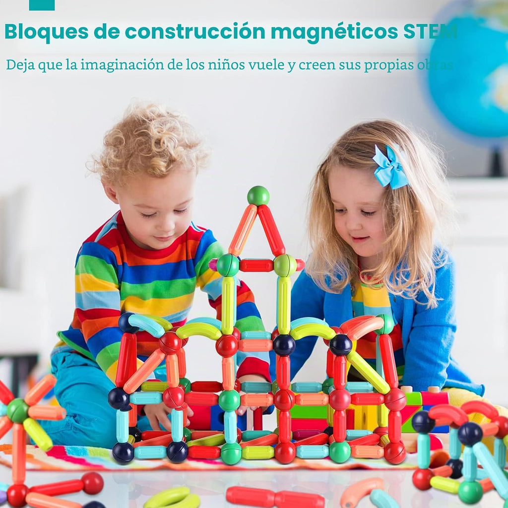 BAKAM Bloques de construcción magnéticos para niños de 4 a 8 años, juguetes de construcción STEM para niños y niñas, juego de palos magnéticos y bolas de gran tamaño para el aprendizaje educativo temprano de los niños (84 piezas)
