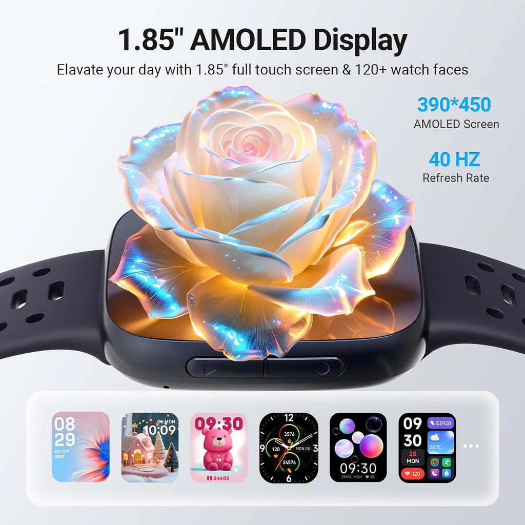 Relojes Inteligentes para Hombres/Mujeres, Pantalla AMOLED de 1.85" [1.85" AMOLED Screen] Reloj de Fitness para Android/iPhone, Resistente al Agua 3ATM, Llamadas Bluetooth, Control IA, Monitor de Frecuencia Cardíaca 24/7/SpO2/Sueño, Batería de 7 Días