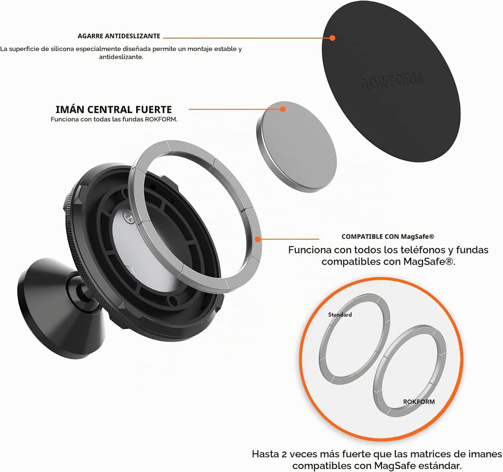 Rokform Soporte giratorio de doble imán, ajustable y aluminio (negro)