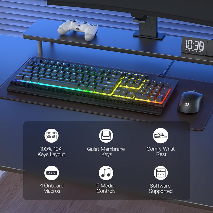Redragon K525 RGB retroiluminado 104 teclas teclado para juegos de...