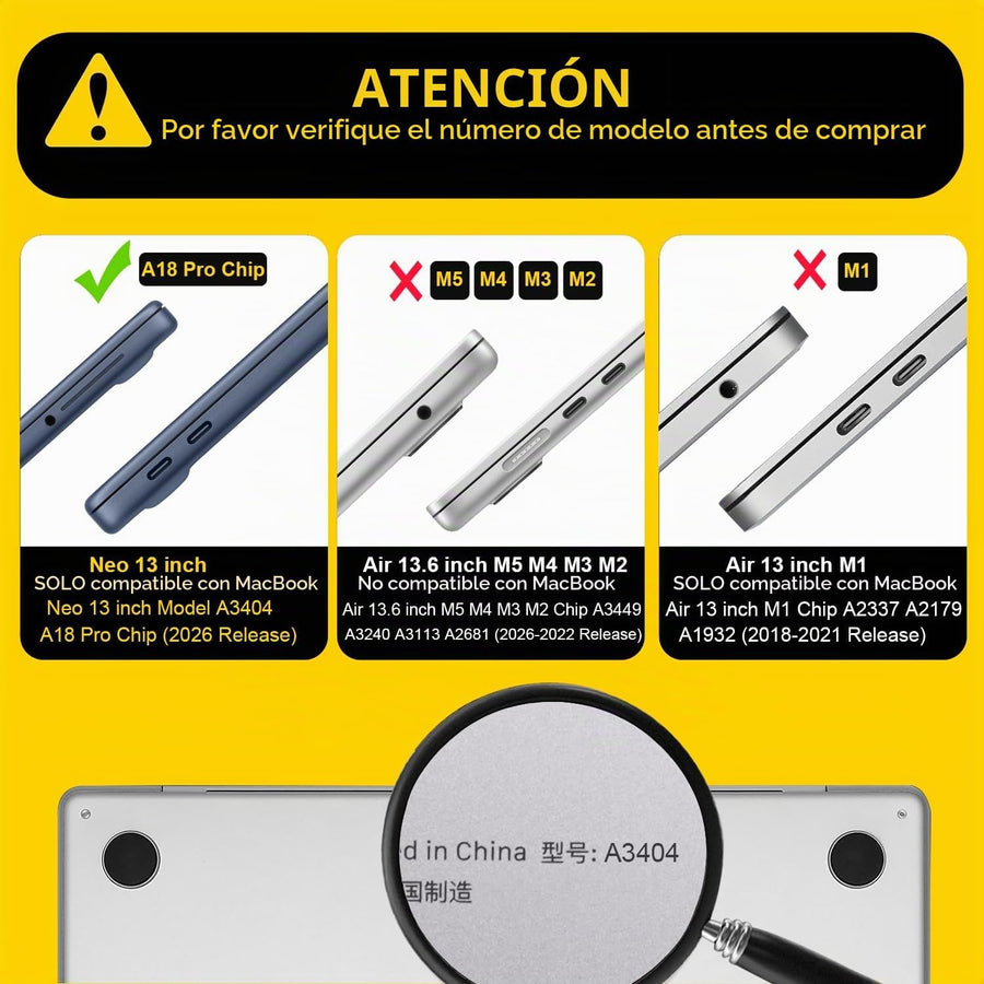 Seanai Funda ligera para MacBook Neo 2026 de 13 pulgadas A18 Pro A3...