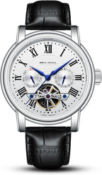 SEA-GULL 2021 Reloj de Hombre Seagull Automático Mecánico Hueco Calendario Potencial Multifunción Volante Negocios, Blanco - D819.626, Correa