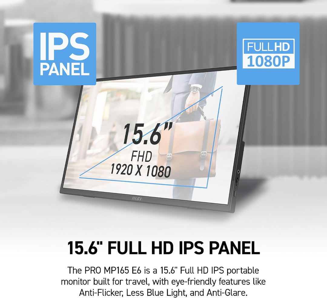MSI Pro MP165 E6 Monitor portátil, 15.6 pulgadas FHD IPS 1080p, USB...