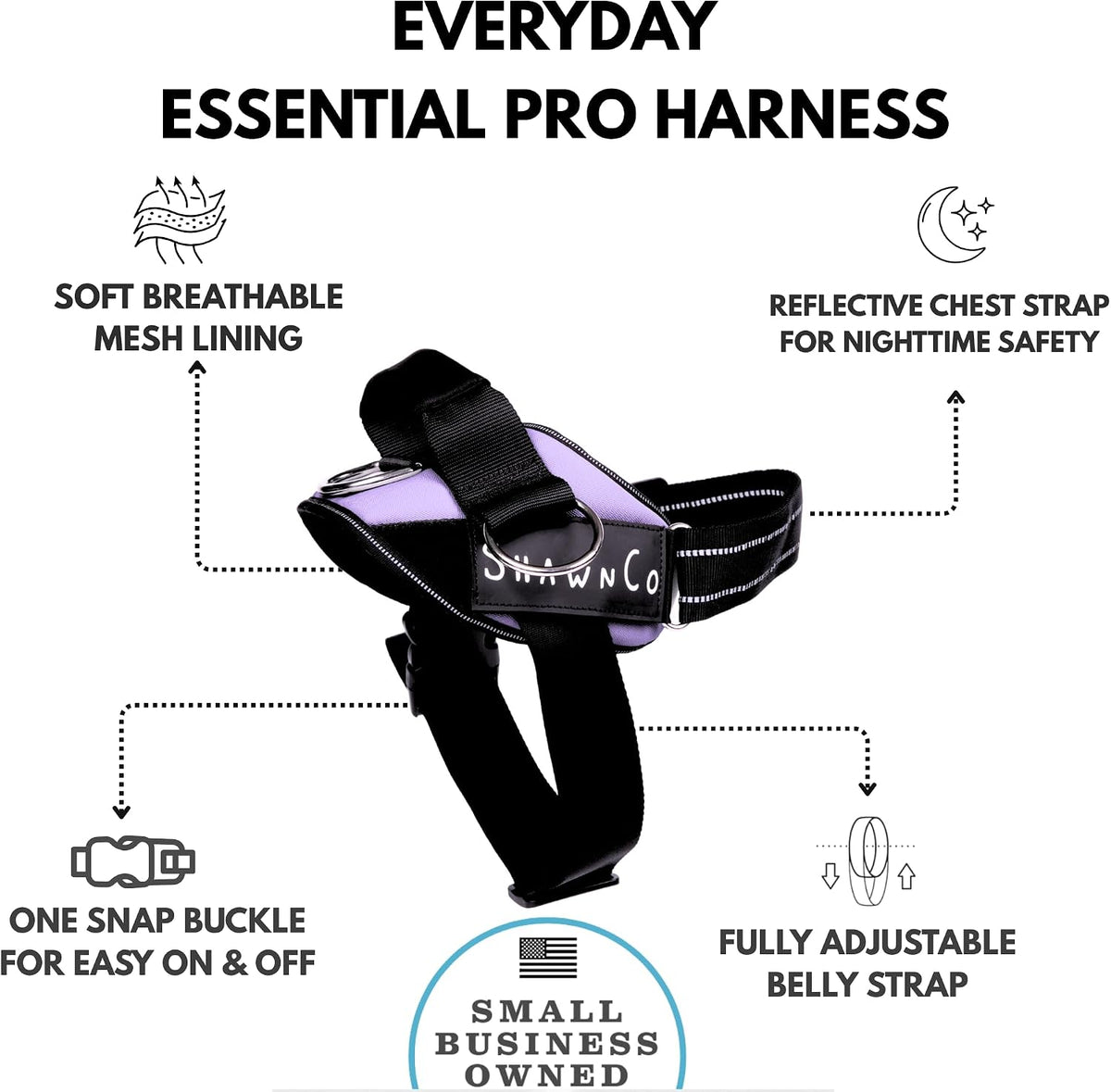 ShawnCo Essential Pro Arnés para Perros, Chaleco Anti-Tirones para Mascotas con 3 Clips para Correa y Parches Laterales Reflectantes Removibles, Arnés Ajustable y Acolchado para Perros Pequeños