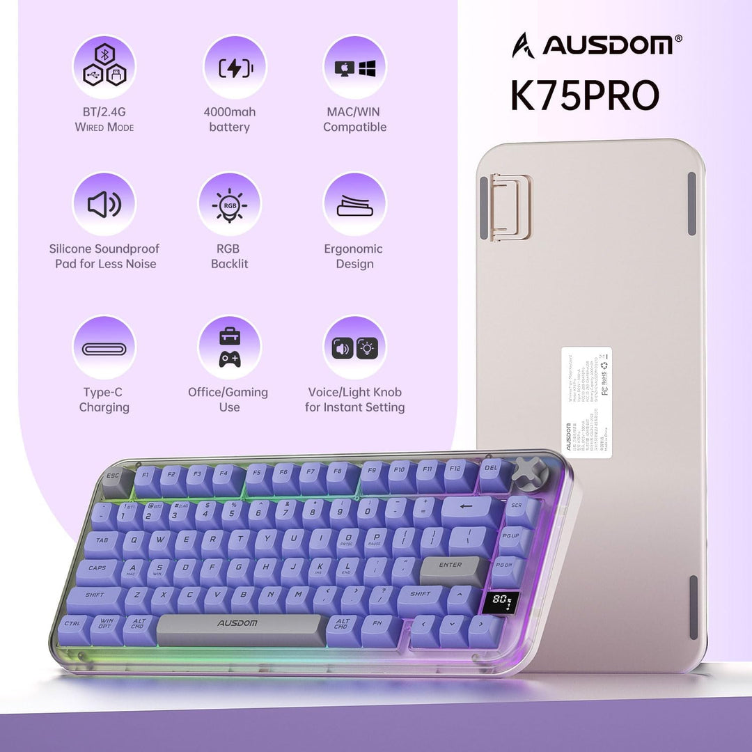 AUSDOM K75pro Teclado Inalámbrico Cremoso para Juegos, Teclado de C...