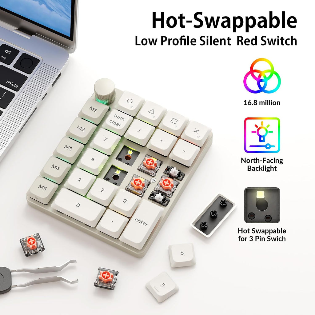 Keychron K0 Max QMK - Teclado inalámbrico de interruptor rojo silencioso con retroiluminación RGB (intercambiable en caliente), conexión Bluetooth 5.3 y conexión Bluetooth 5.3, frecuencia de sondeo de