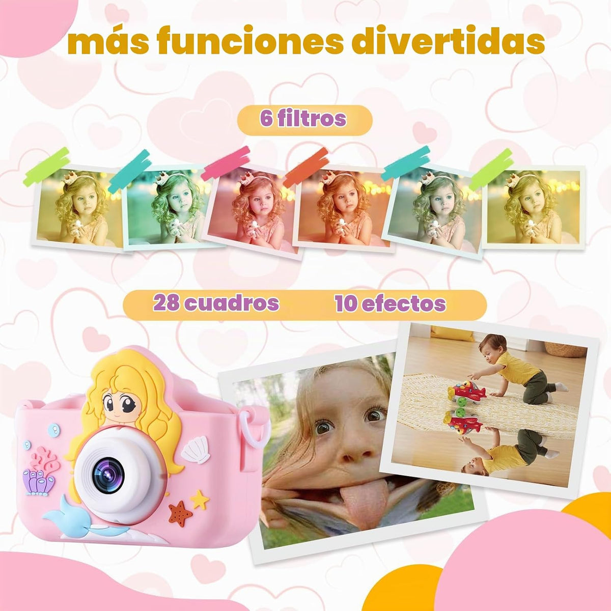 Cámara para niñas de 3 a 8 años, juguetes de sirena, cámara digital para niños pequeños, regalos de Navidad y cumpleaños para niñas de 3, 4, 5, 6, 7, 8 años, linda cámara de video selfie, HD