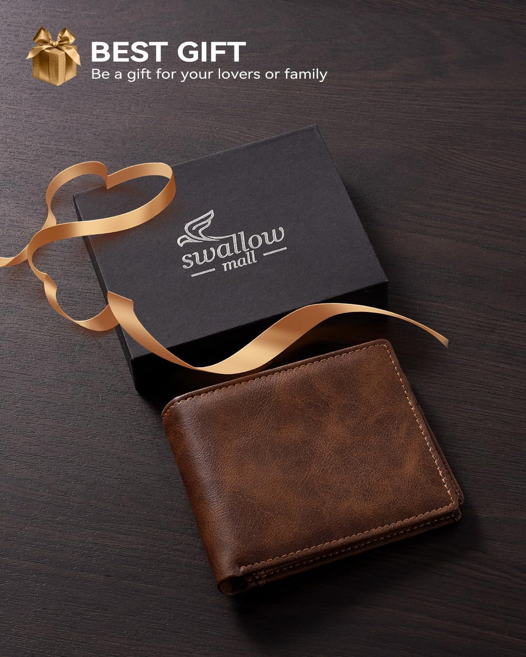 Cartera para hombre con RFID, de piel auténtica, delgada y plegable...