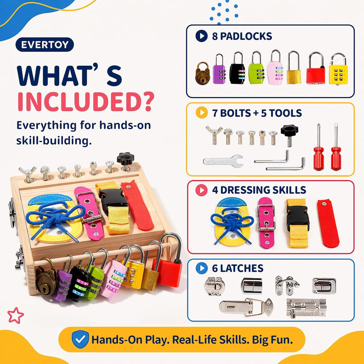 Montessori - Tabla de madera para niños y niñas de 3 a 5 años