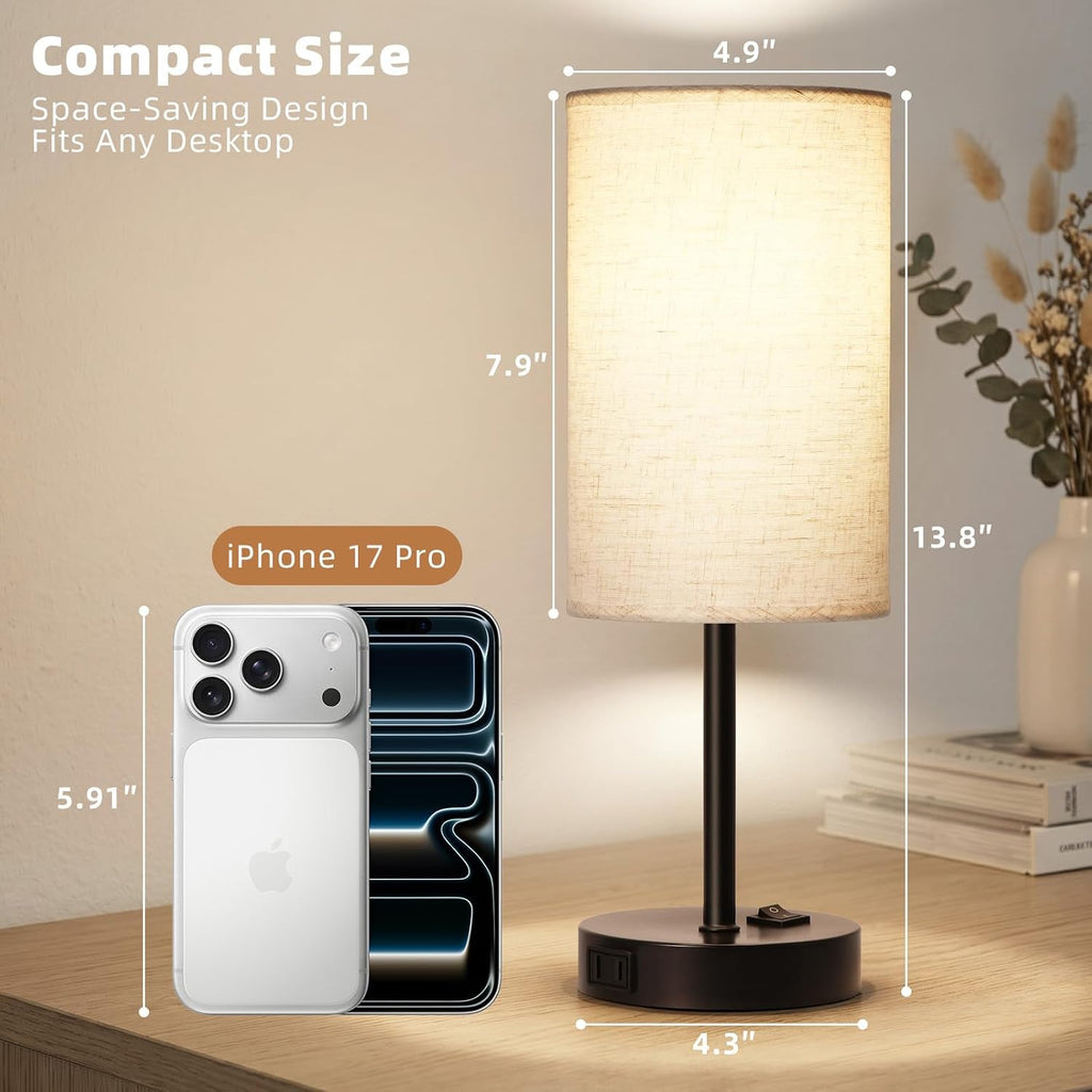 Lámpara ZJOJO - Juego de 2 lámparas de mesa para dormitorio, lámparas pequeñas de mesita de noche con interruptor basculante de 3 vías regulables y enchufe de CA, lámpara de escritorio de noche con pantalla