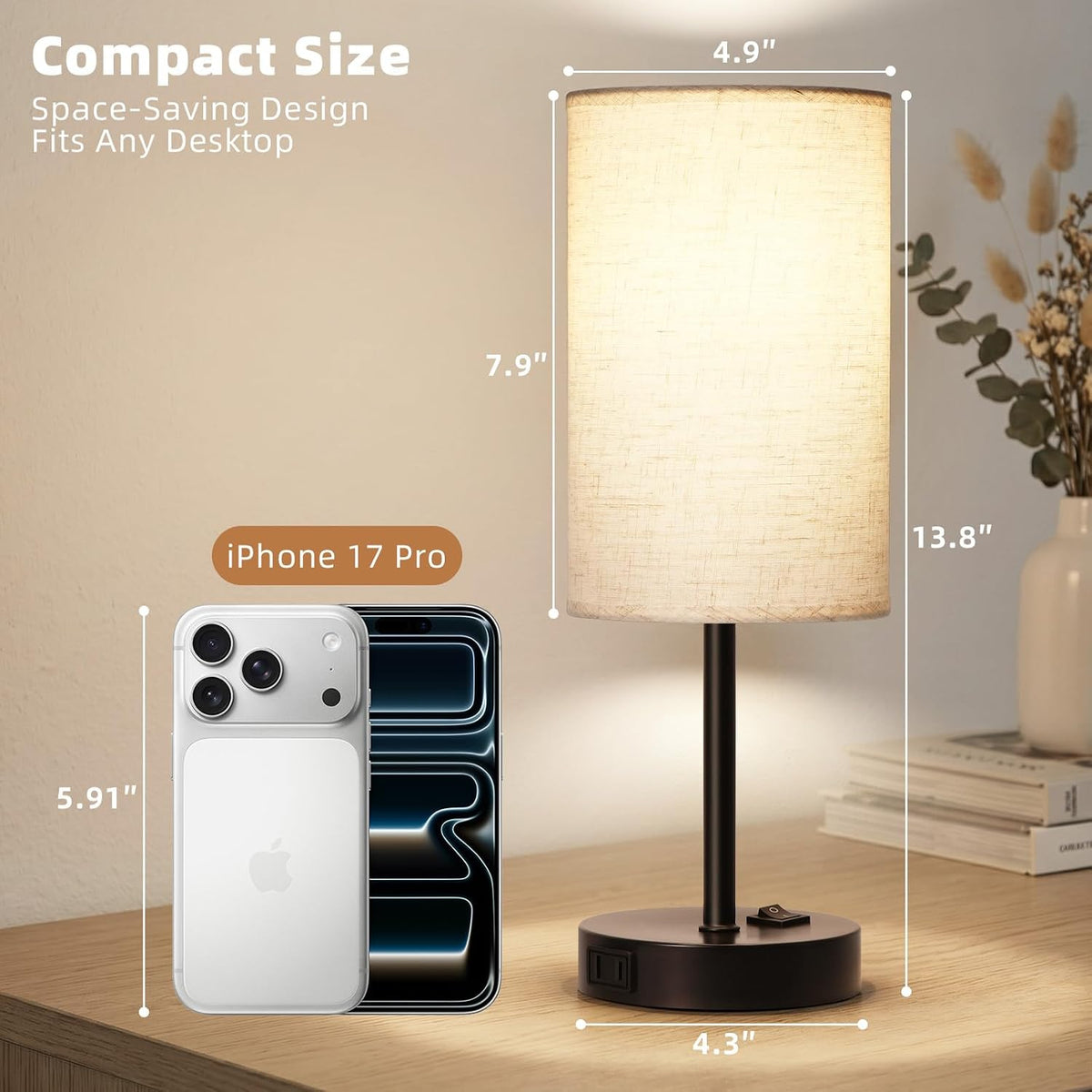 Lámpara ZJOJO - Juego de 2 lámparas de mesa para dormitorio, lámparas pequeñas de mesita de noche con interruptor basculante de 3 vías regulables y enchufe de CA, lámpara de escritorio de noche con pantalla