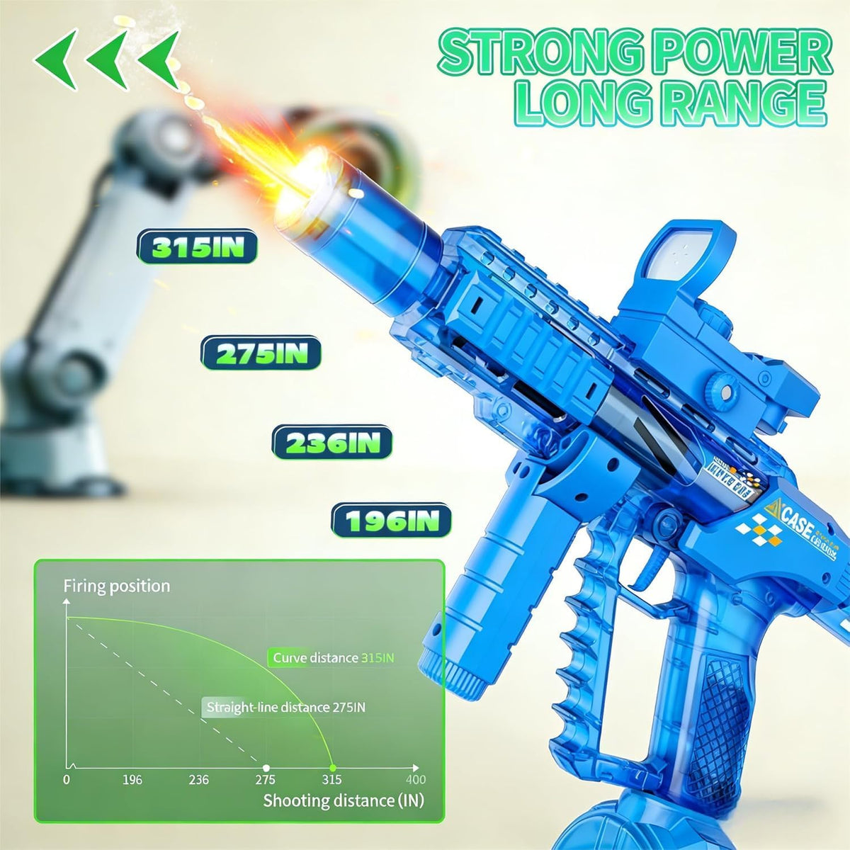 Pistola de agua eléctrica, cargador de 10.8 fl oz, flash de bozal y soplado, agarre de mano giratorio, mira de punto rojo, acción extensible, piscina al aire libre, playa y patio trasero, para niños y