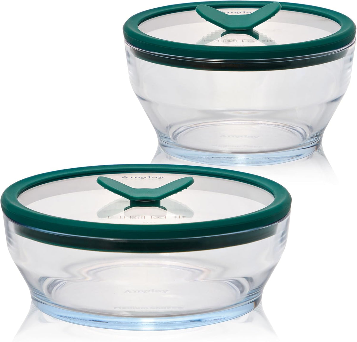 Anyday Almacenamiento de alimentos de vidrio mediano de 4 piezas con tapas de vidrio | Preparación de comidas y utensilios de cocina para microondas sin plástico | Recipiente de almacenamiento