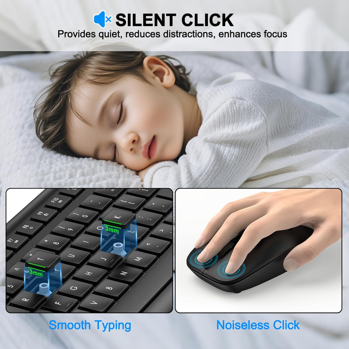 Combo de teclado y ratón inalámbricos, teclado ergonómico silencios...