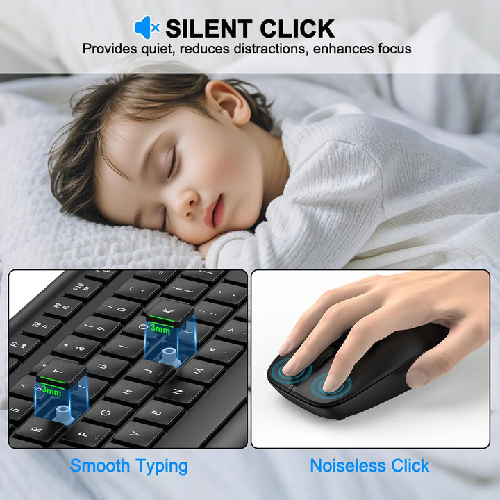 Combo de teclado y ratón inalámbricos, teclado y ratón ergonómicos...
