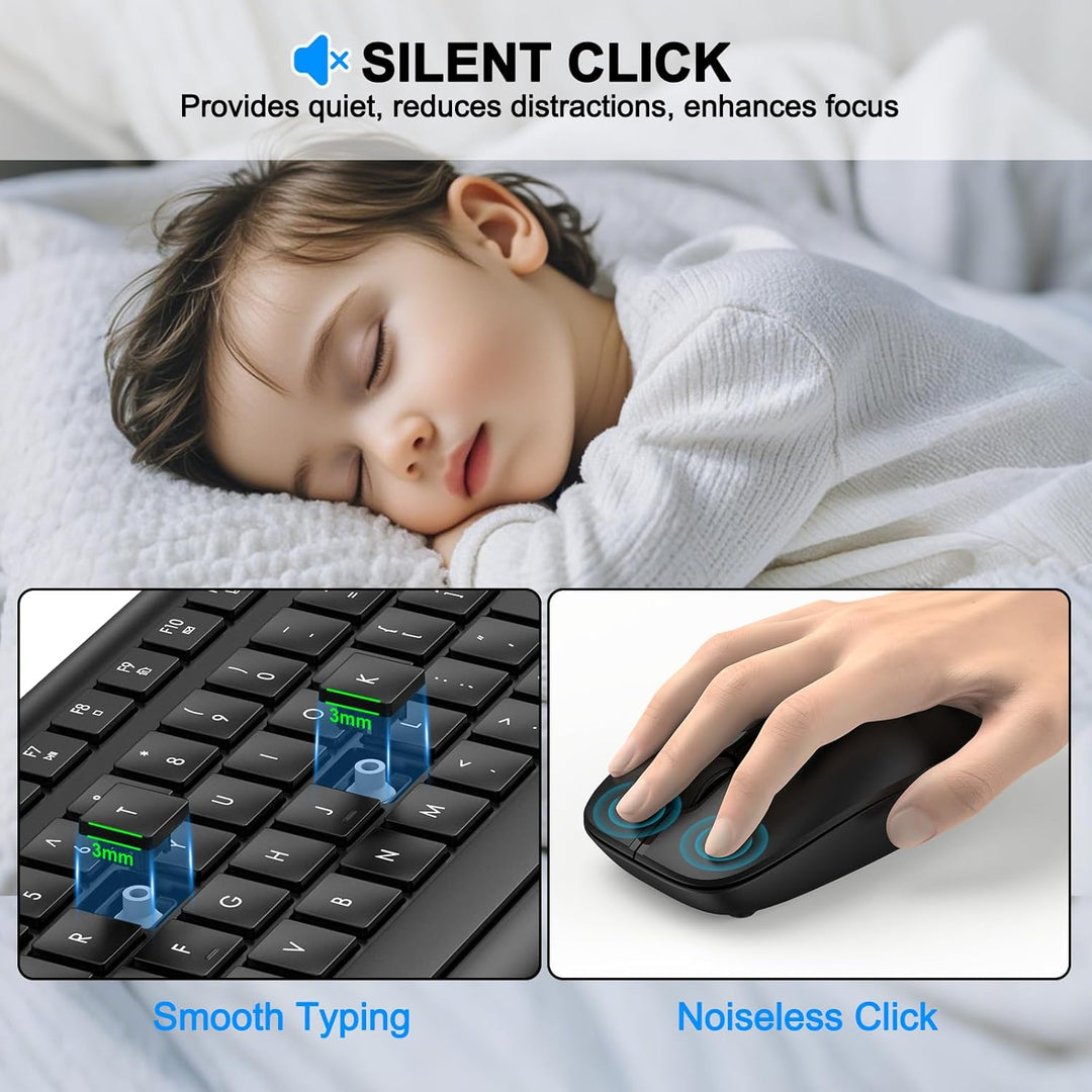 Combo de teclado y ratón inalámbricos, teclado y ratón ergonómicos...