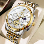 OLEVS Relojes para hombre, resistente al agua, de lujo, gran cara, reloj analógico de cuarzo de acero inoxidable, relojes de vestir analógicos para hombre, luminoso, multifuncional, reloj de hombre