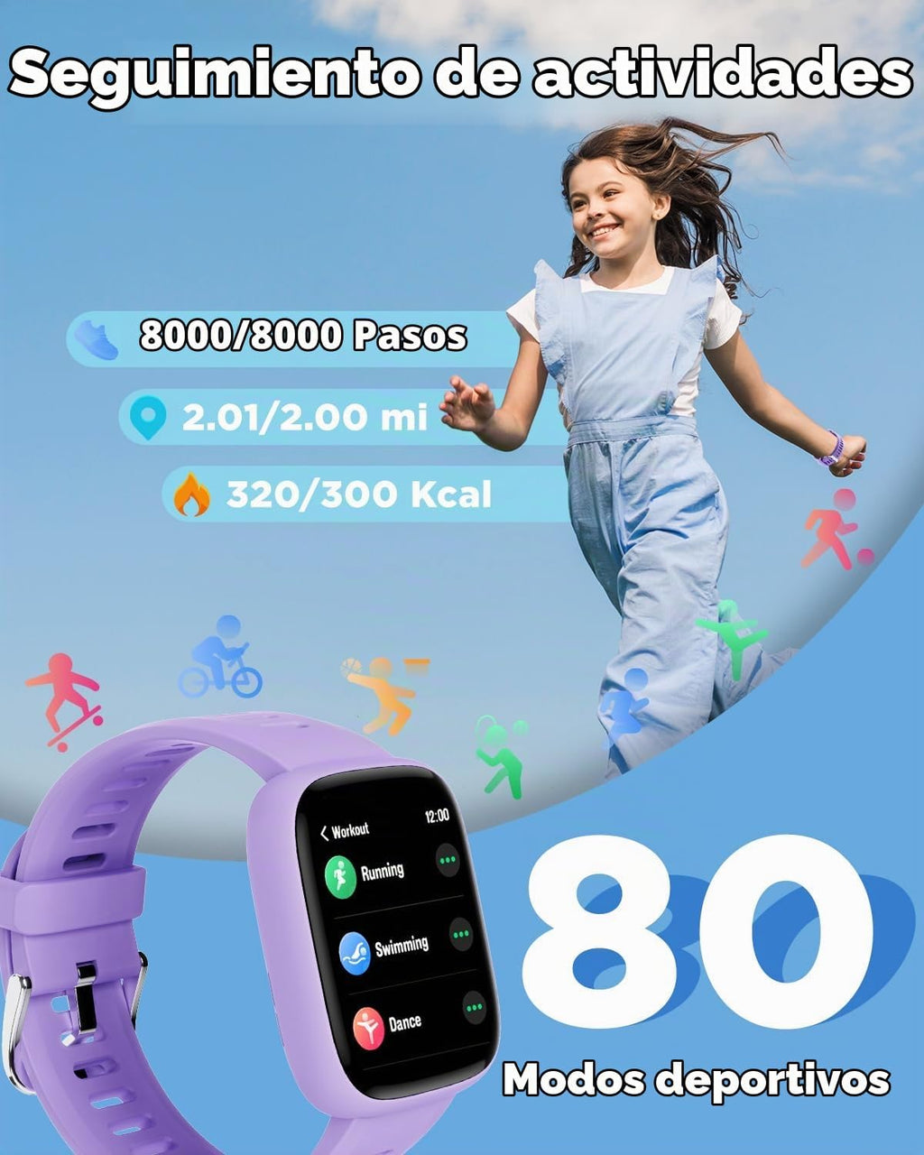 BIGGERFIVE Smart Watch para Kids, 1.8" Fitness Tracker Watch con Pedometer