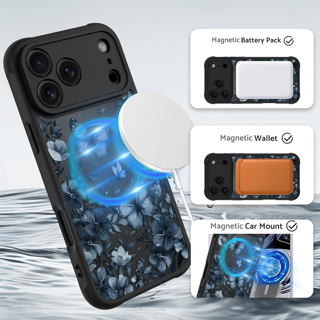 OOK Funda de teléfono floral con mariposas negras hecha para iPhone 18 Pro