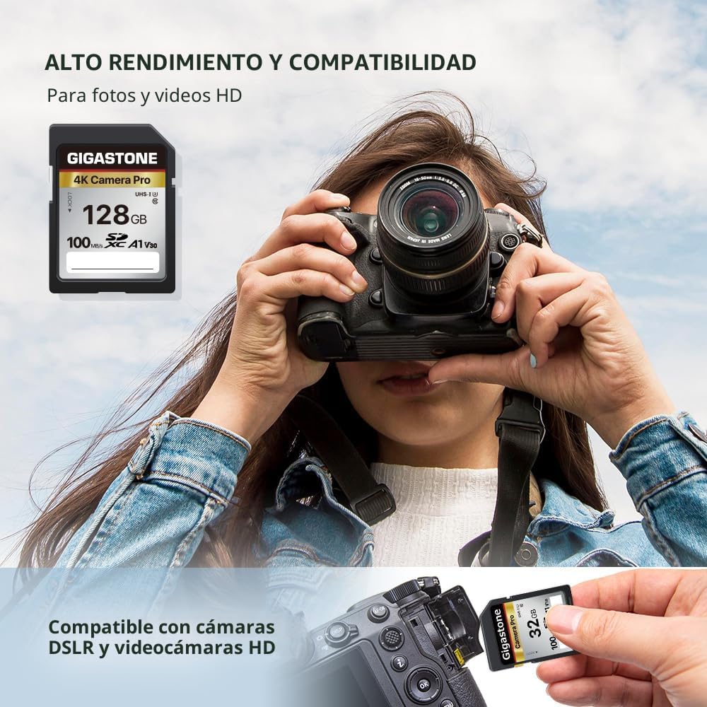【5 años de recuperación de datos】GIGASTONE Tarjeta SD de 128 GB, 4K...