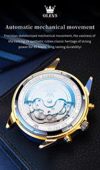 OLEVS Relojes de Hombre Esqueleto Automático Lujo de Negocios Diamante Autoentregado (Self Winding) Reloj de Pulsera de Acero Inoxidable con Calendario