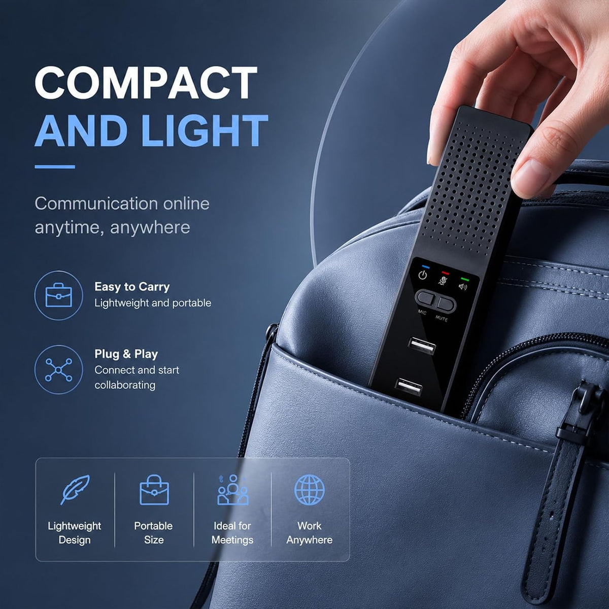Altavoz de conferencia para PC y portátil, altavoz Bluetooth con reducción de ruido AI, captación de voz de 360°, USB-C Plug and Play, compatible con Zoom, Microsoft Teams, Skype y Webex