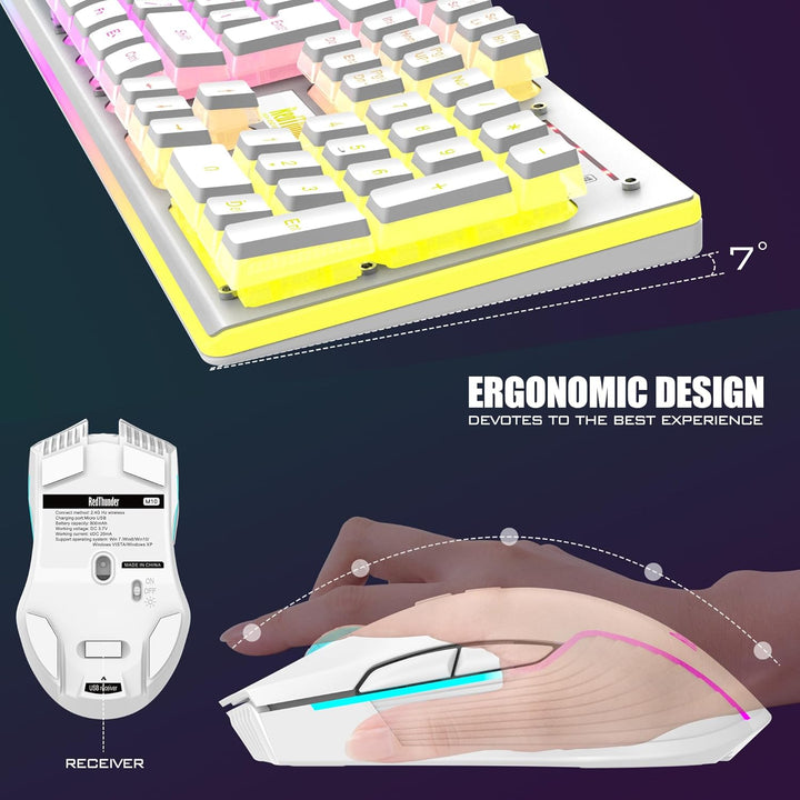 RedThunder K10 - Combo de teclado y mouse inalámbricos para juegos,...