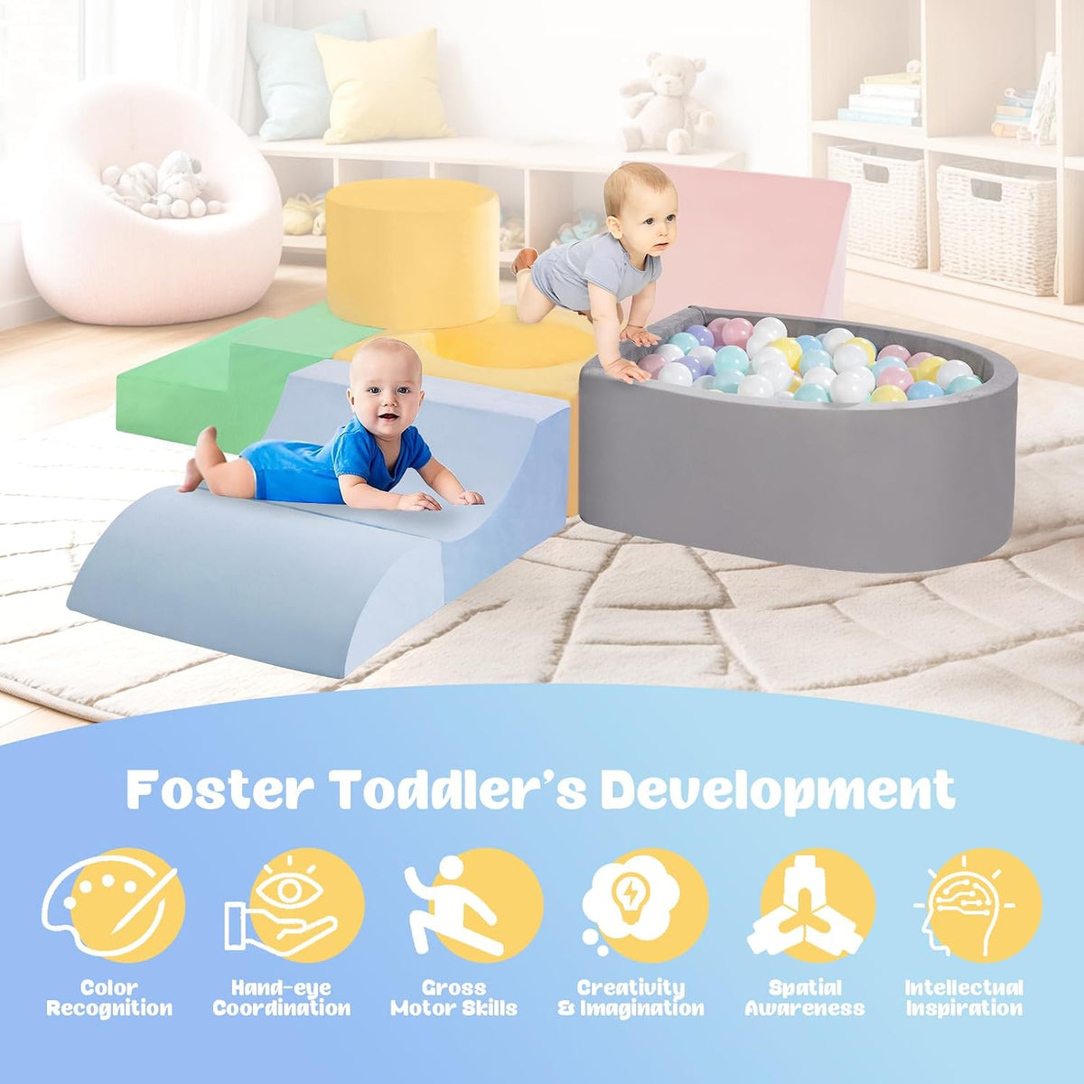 6-Piece Foam Climbing Blocks, Climbing toys para 1 Year Old, Soft Play Set