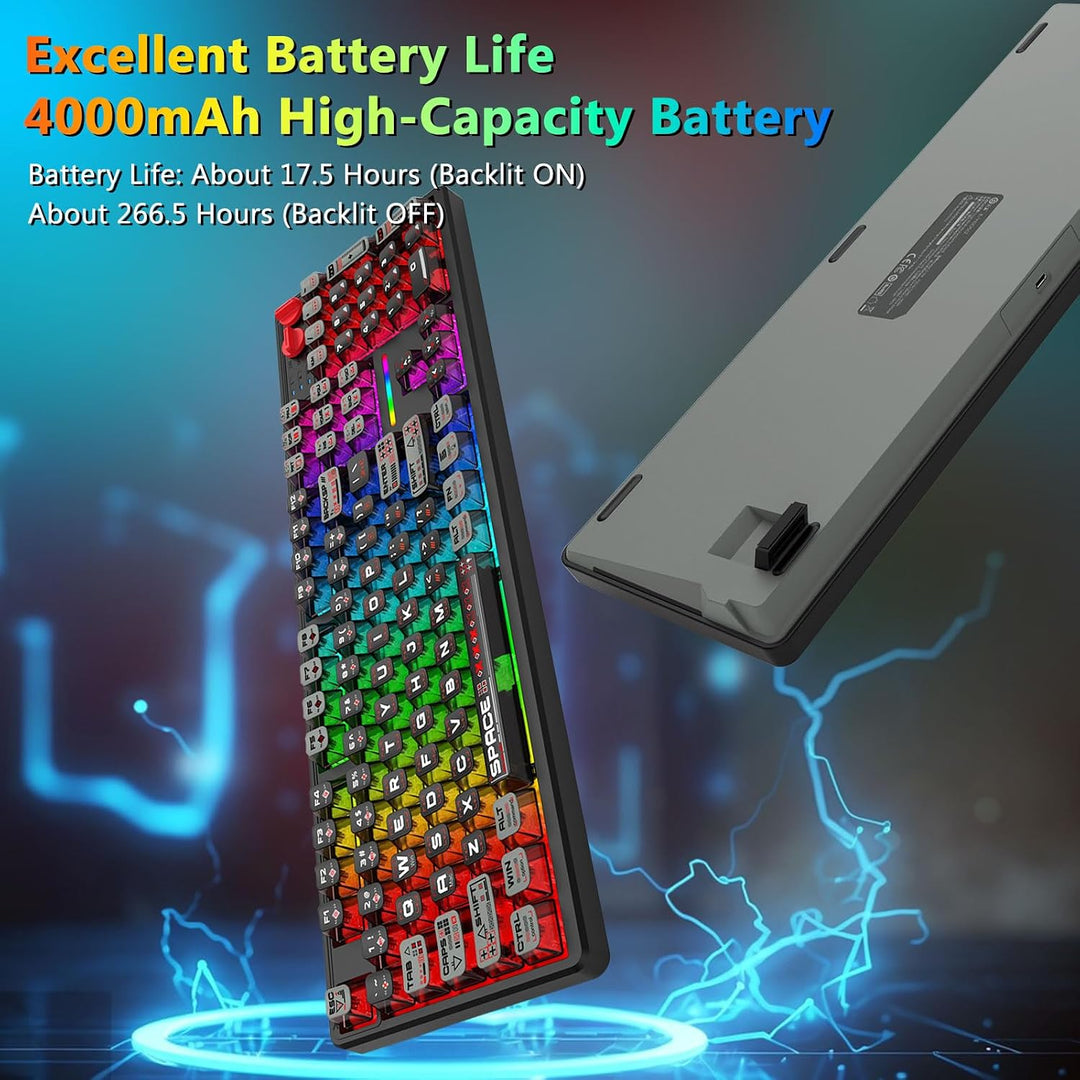 E-YOOSO Teclado mecánico inalámbrico cremoso, Bluetooth\/2.4GHz\/US...