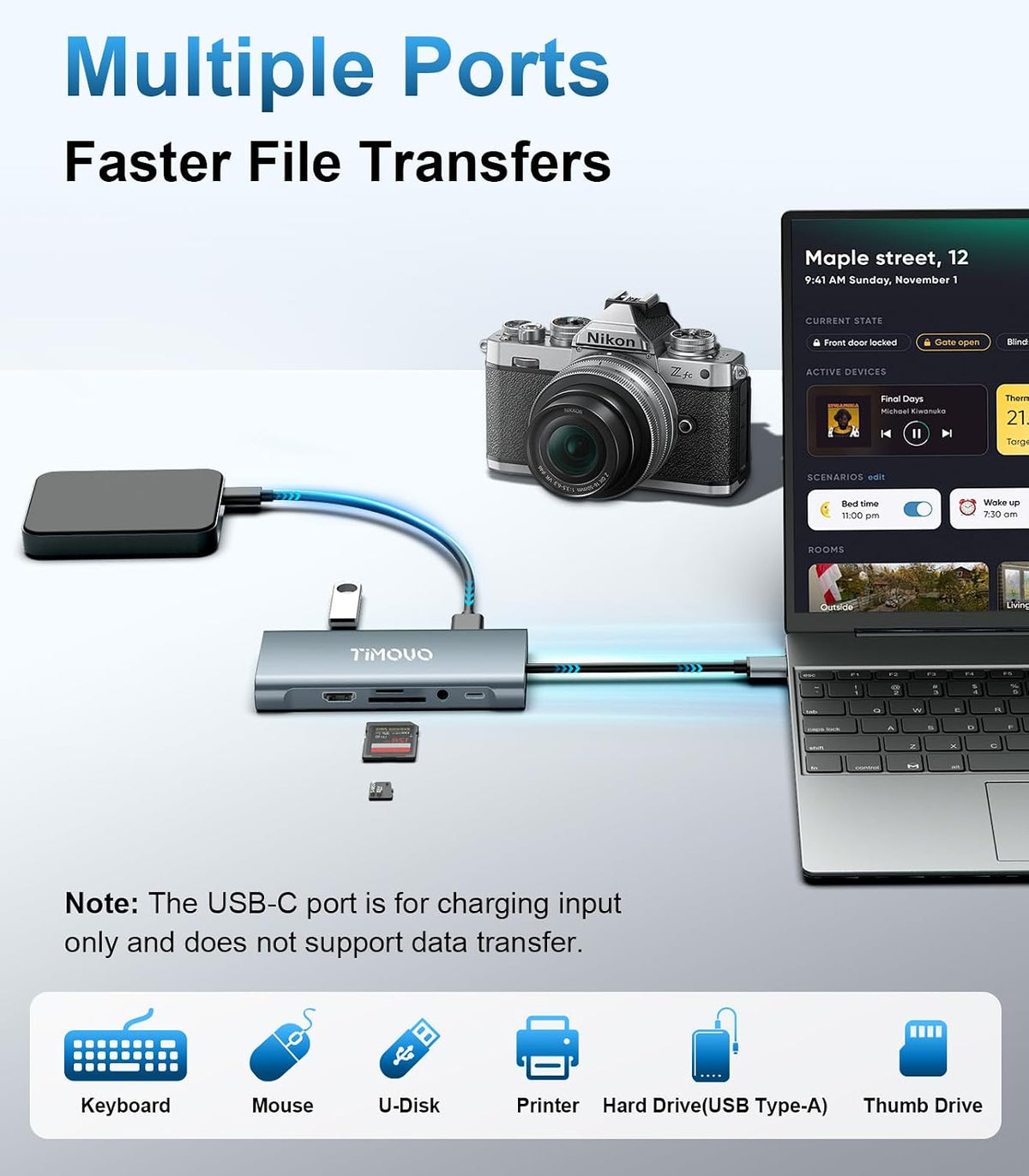 TiMOVO Estación de acoplamiento para portátil, concentrador USB C 11 en 1