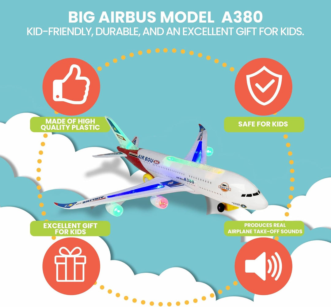 Avión eléctrico Bump and Go Bou A380, para niños, acción divertida,...