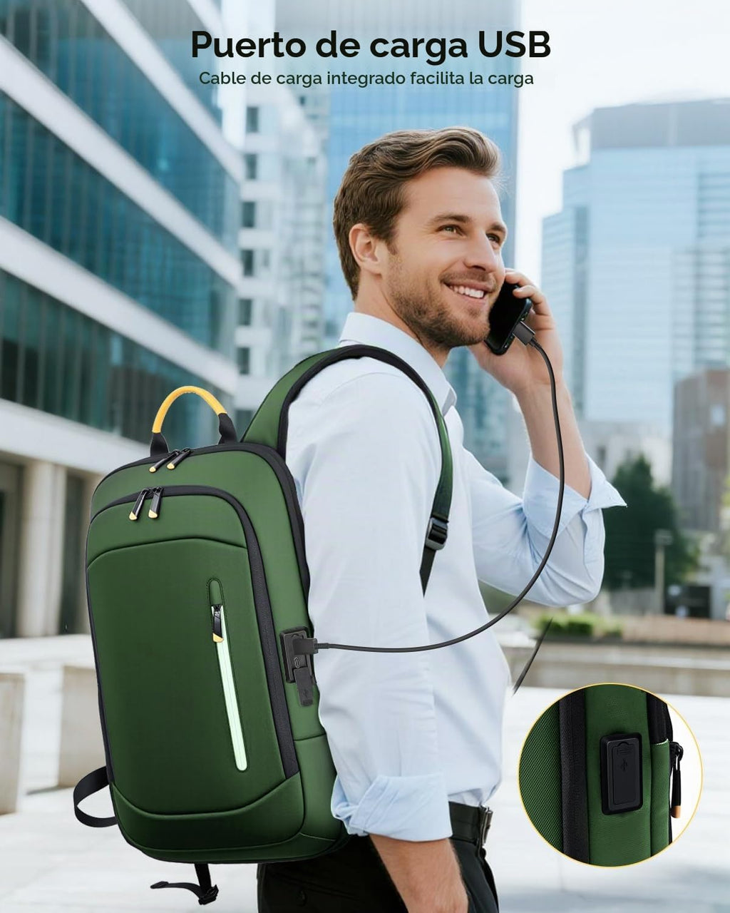 Mochila delgada para laptop para hombre, mochila de viaje de negocios de 15.6 pulgadas con puerto de carga USB, bolsa ligera de computadora de trabajo de 1.5 libras, mochila duradera