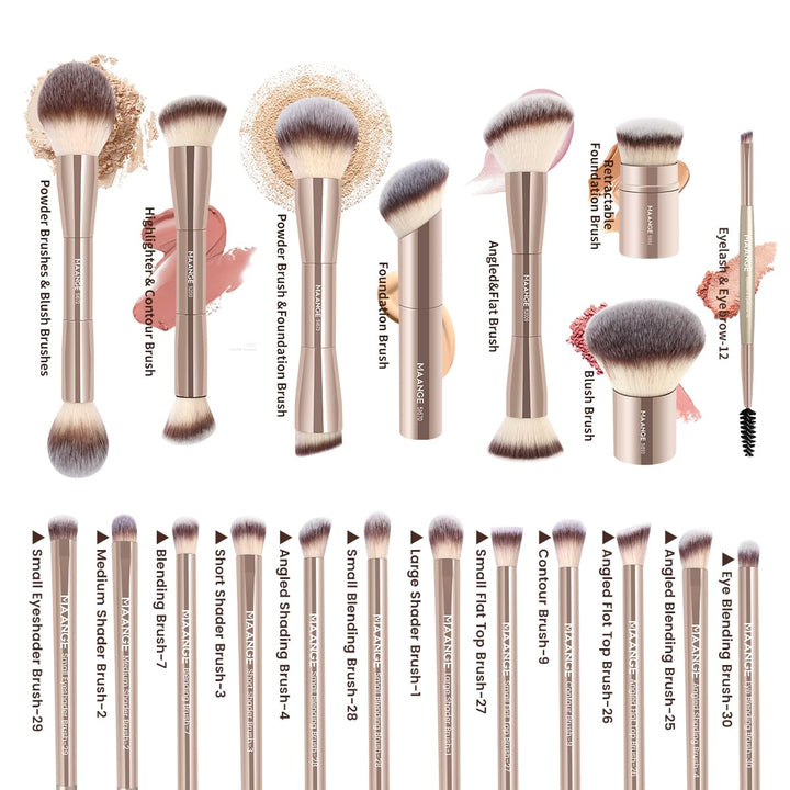 MAANGE Juego de 20 brochas de maquillaje con bolsa, brocha kabuki d...