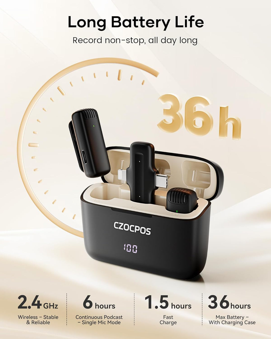 Micrófono Lavalier inalámbrico para iPhone, iPad y Android con fund...