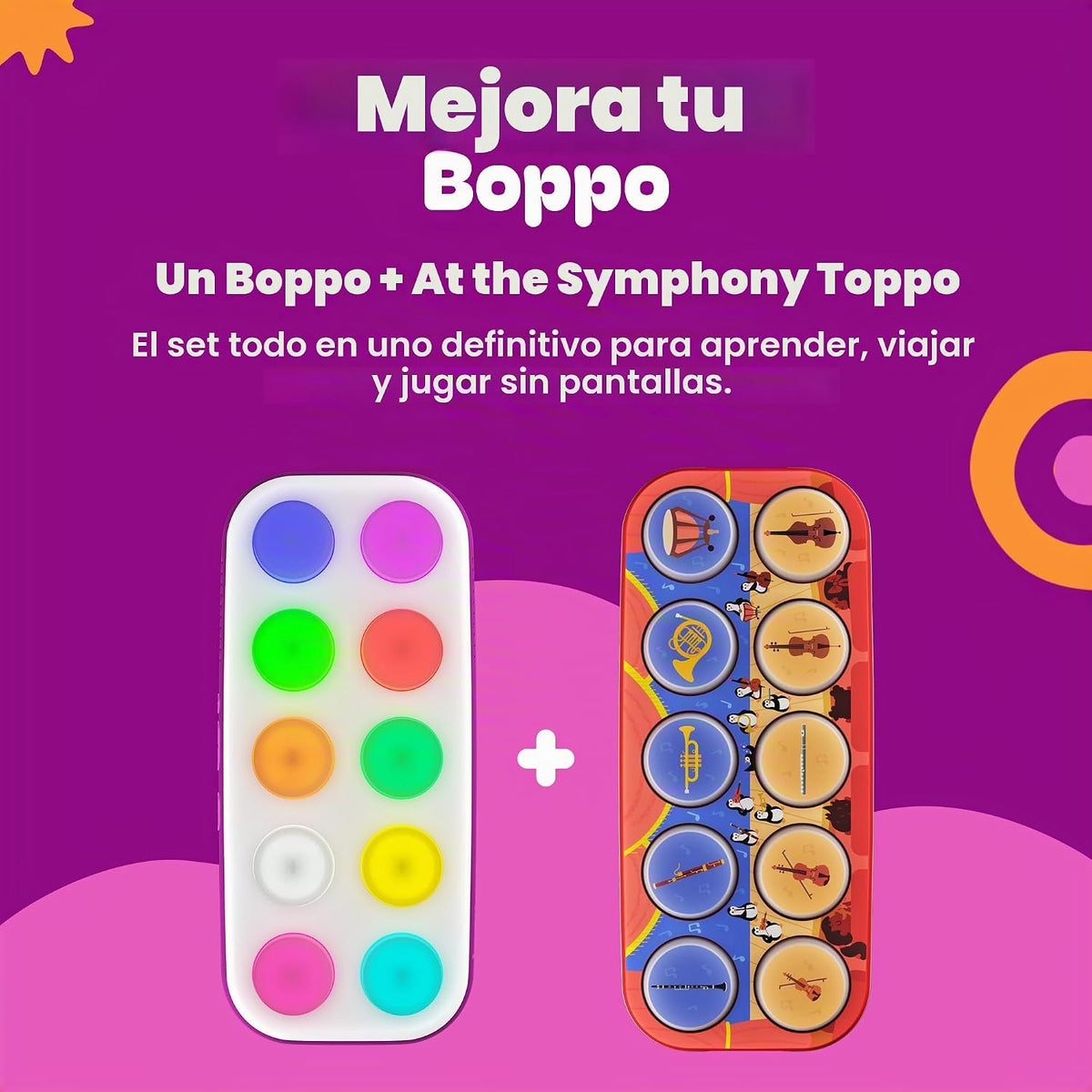 Boppo Tableta de aprendizaje sin pantalla y en el paquete Symphony Toppo