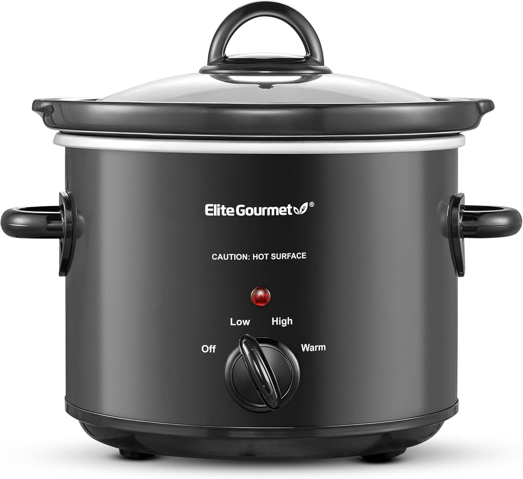 Elite Gourmet MST-350B - Olla eléctrica de cocción lenta, temperatura ajustable, para preparar entradas, salsas y guisos, con tapa de vidrio apta para lavavajillas y cacerola (3 cuartos de galón