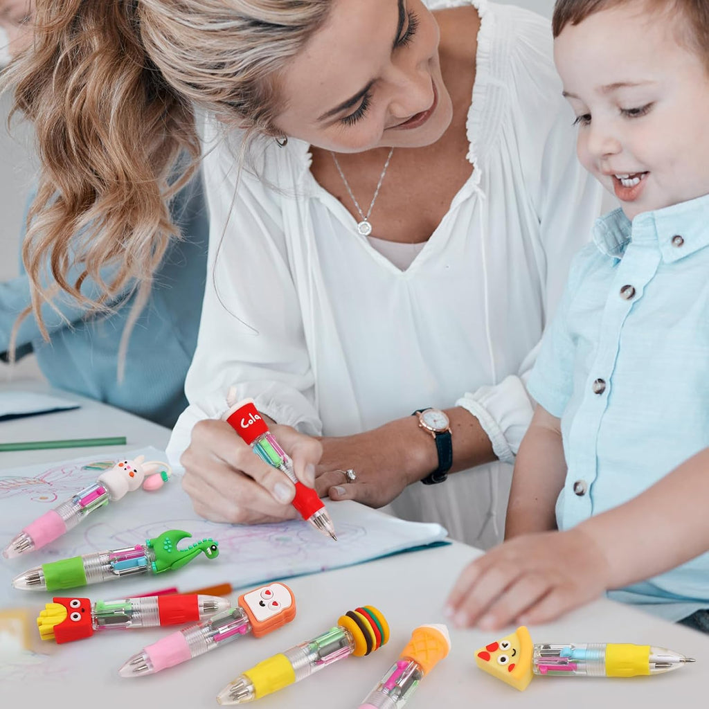 CZWZ 100 unidades Mini Bolígrafos Multicolor 4 en 1 Lindos en Uno, Bolígrafos a Granel para Niños, Bolígrafo de Bola para Cumpleaños y Fiestas Infantiles, Regalos Divertidos con Tinta Surtida Kawaii
