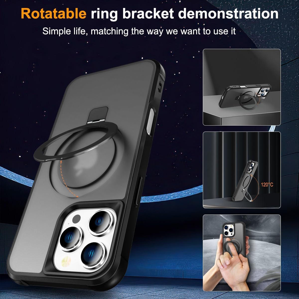 Funda compatible con iPhone 16 Pro con soporte, color negro