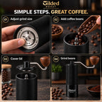 Molinillo de café manual con cepillo de limpieza y tamaño de molienda ajustable, rebabas de acero inoxidable, cuerpo de aleación de aluminio, capacidad de 0.88 oz