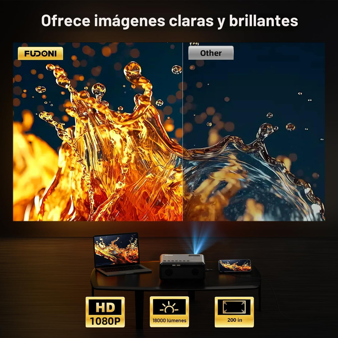FUDONI Proyector con WiFi y Bluetooth 4K compatible, proyectores de...