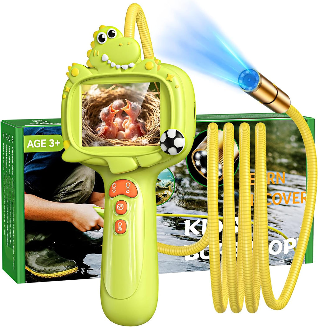 Cámara Boroscopio con Luz para Niños, 2.4" IPS, Dinosaurio Verde