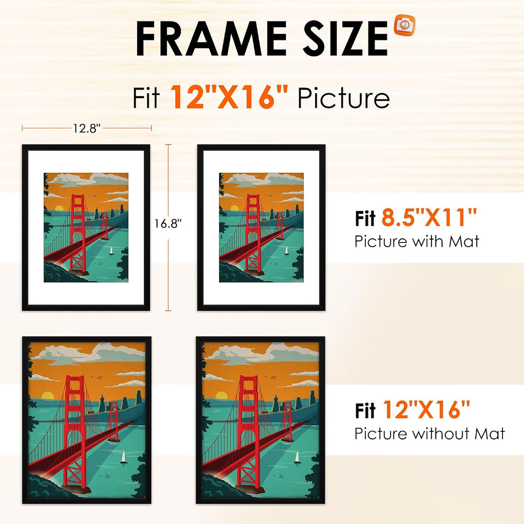Juego de 4 portarretratos de 12 x 16 pulgadas, portarretratos con plexiglás HD, para exhibir imágenes de 8.5 x 11 pulgadas con paspartú o de 11 x 17 pulgadas sin paspartú