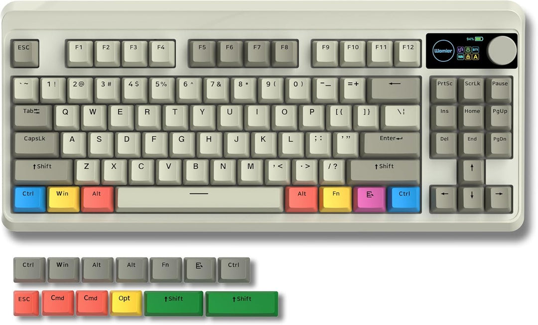 Teclado de juego Womier Retro 75% con pantalla OLED y perilla, M87...
