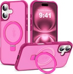 SKYLMW - Funda compatible con iPhone 16 con soporte magnético invisible tipo anillo, funda de grado militar para iPhone 16 de 6.1 pulgadas, compatible con MagSafe, gran sensación de agarre, rosa