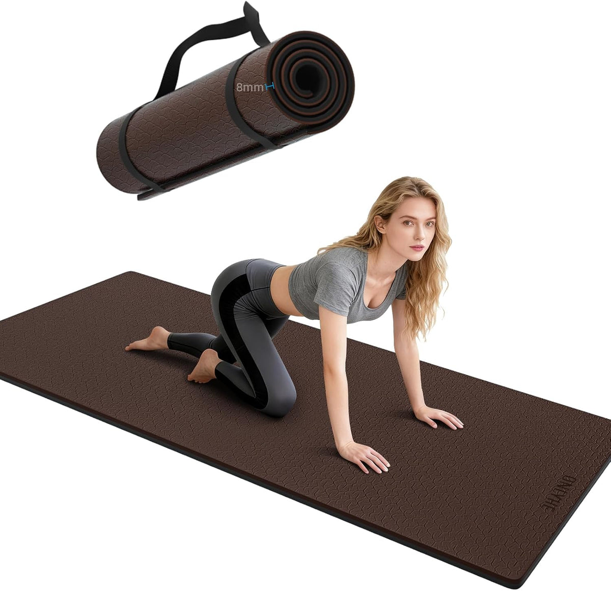 Esterilla de Yoga Gruesa (8mm) Esterilla de Ejercicio Antideslizante Antidesgarro, Esterilla Pilates para Hombres y Mujeres, Esterillas para Entrenamiento en Casa, Ejercicios Descalzos y en Suelo, con Correa de Transporte (71" x 24")