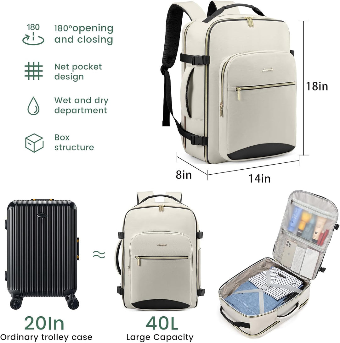 LOVEVOOK Mochila de viaje de mano, Beige-Negro, Mochilas de viaje